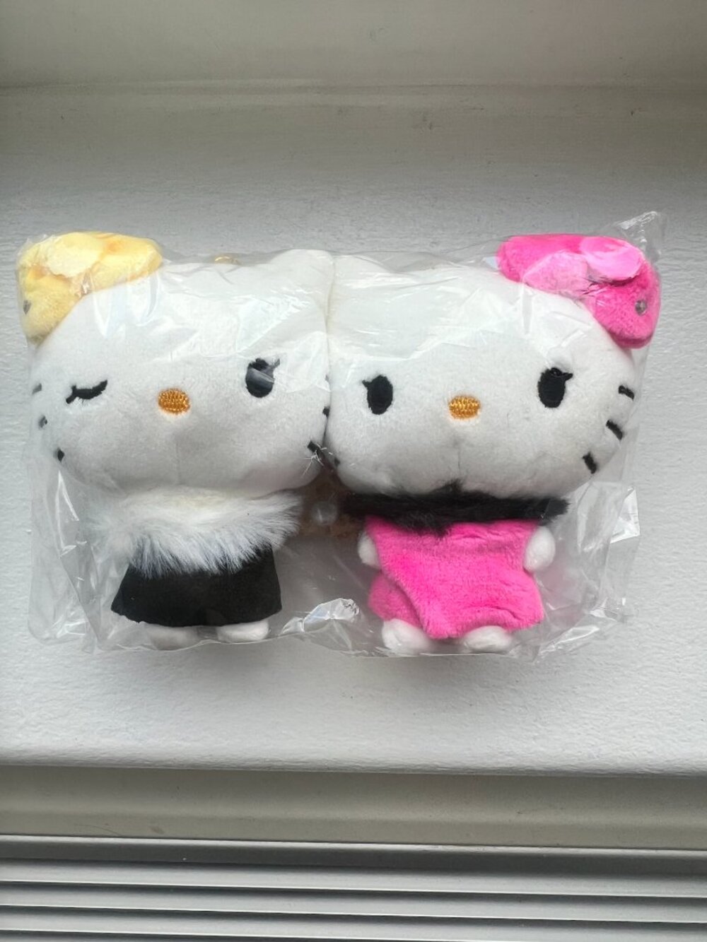 Hello Kitty Sanrio Plush Lot of 2 Pink Black Outfits Small Mini Stuffed AnimalsL